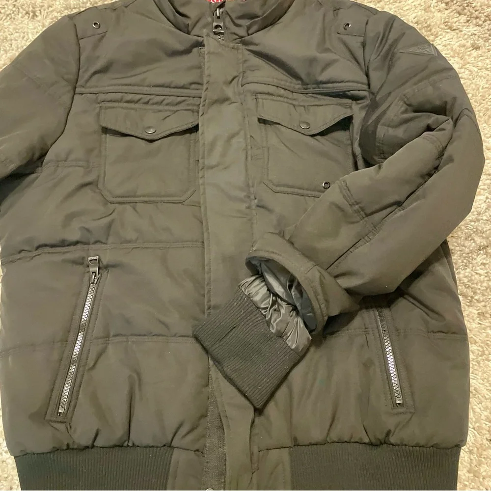 GUESS Men's Duke Quilted Puffer Bomber Jacket Black Large Excellent Condition!